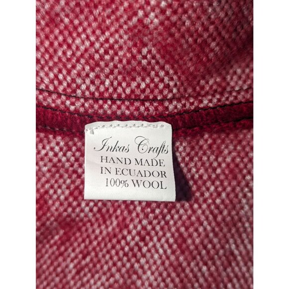 Red Western Style Poncho w/Fringe 100% Wool Boho Festive Handmade inEcuador OSFM - Picture 10 of 10